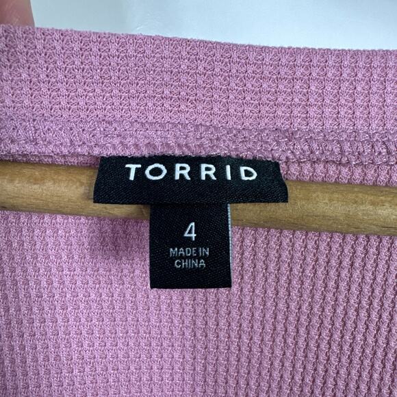 Torrid Knit V-Neck Lace Long Sleeve Waffle Thermal Babydoll Shirt Purple sz 4 - Picture 5 of 8